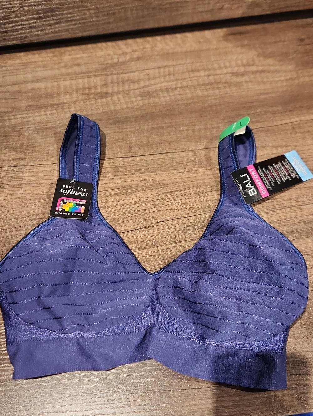 NWT Bali Comfort Wirefree Bra in Deep Blue Lightly Padded Sz L